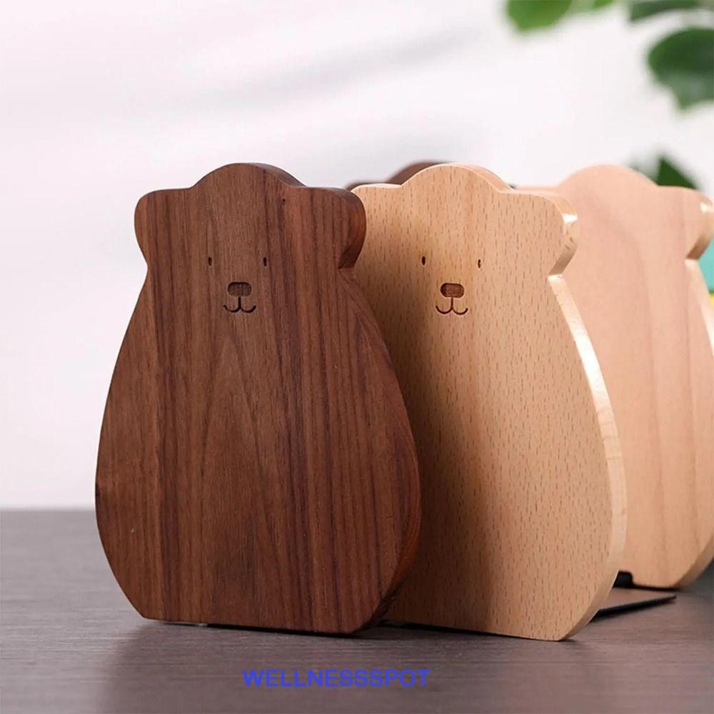 Wellnessspot Bear Wood Bookend, ที่ใส่หนังสือOrganizer Walnut L-shaped Desk Organizer, Simple Animal Shape L-รูปเครื่องเขียนการ์ตูนหมีไม้Bookendเดสก์ท็อปตกแต่ง