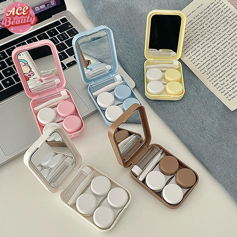กล่องเก็บคอนแทคเลนส์ กล่องใส่คอนแทคเลนส์ ลายการ์ตูนน่ารัก Contact lens Box Set พร้อมอุปกรณ์ สามารถใส่ได้ 2 คู่