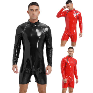 Yeahdor Mens Zipper Crotch แขนยาว Jumpsuit เปียกดูสิทธิบัตรห…