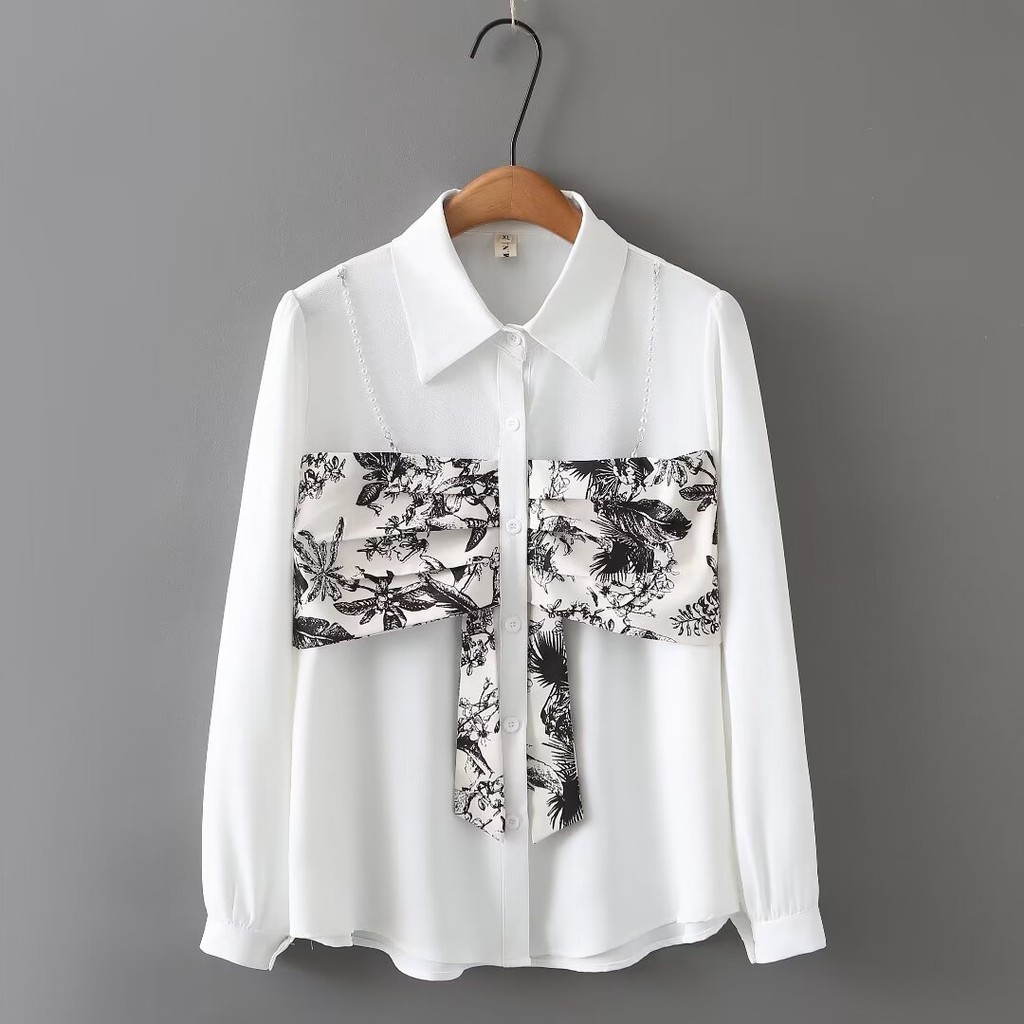 พลัสขนาดผู้หญิง XL-4XL False สองชิ้นสีขาวสีดําเสื้อแขนยาวแฟชั่นปุ่ม A-line Tops ขนาดใหญ่ Elegant Blusas OL ราคา ถูกที่สุด ดีลบีเคเค