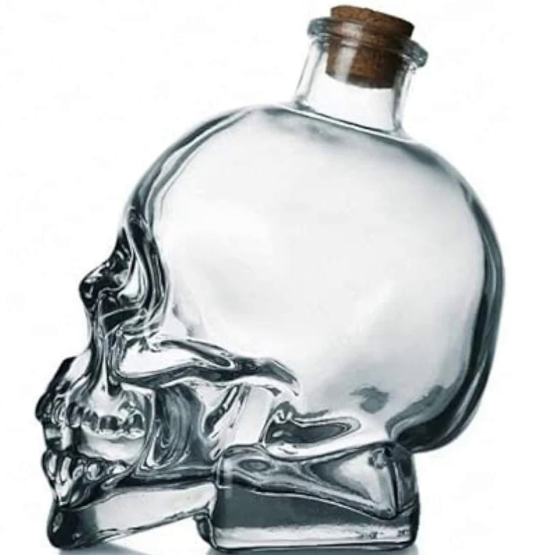 Skull Decanter, Lead-Free Glass Crystal 3D Skull Bottle with Cork Stopper, Skull Mason Jar for Vodka