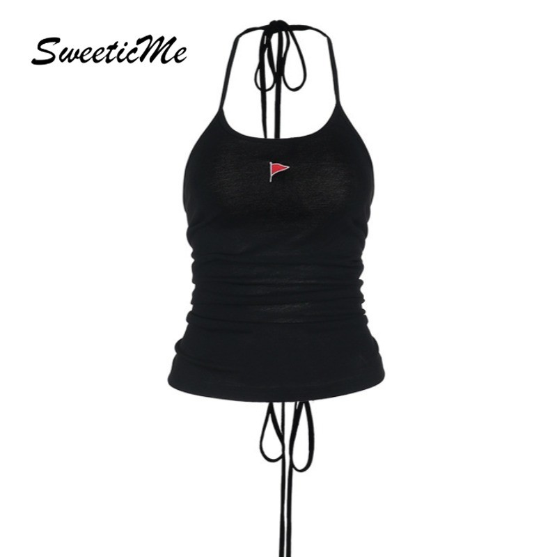 SweeticMe Womens 2025 แฟชั่นใหม่ Sweet Slim Fit Street Halter Tank Tops Camisole ราคา ถูกที่สุด ดีลบีเคเค