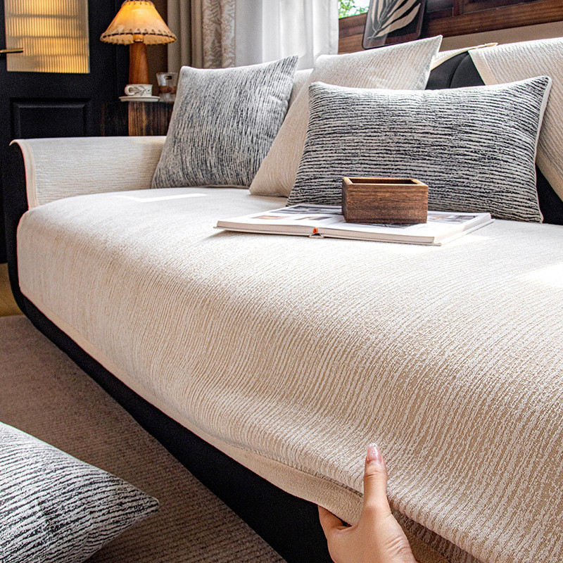 รัก+| แสงหรูหราฝรั่งเศส เชนิลล์ หนังโซฟาเบาะสี่ฤดูกาลสากลใหม่เบาะกันลื่นปกระดับไฮเอนด์ปกผ้าผ้าขนหนู