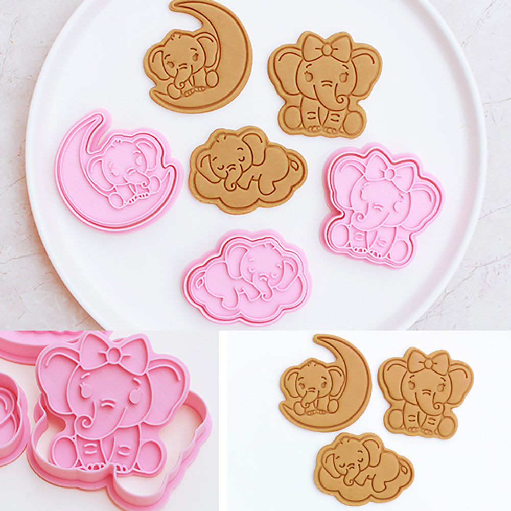 แม่พิมพ์คุกกี้ช้างการ์ตูน Frosted Butter Biscuit Mould DIY Baking Tool แสตมป์คุกกี้
