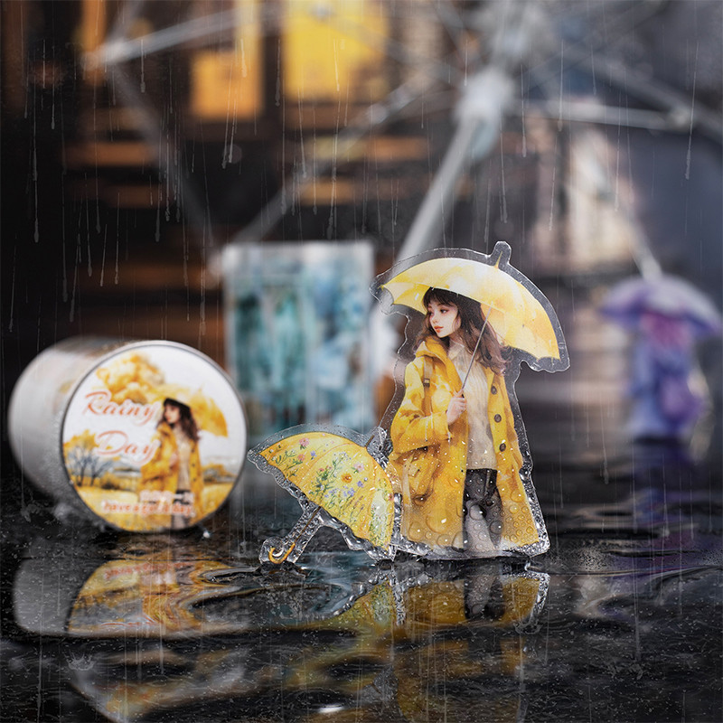 Journal Go 6x200 ซม.โปร่งใส PET Rainy Days เทป DIY Scrapbooking Decor อัลบั้มภาพ Collage JournalING ความงาม Masking เทป