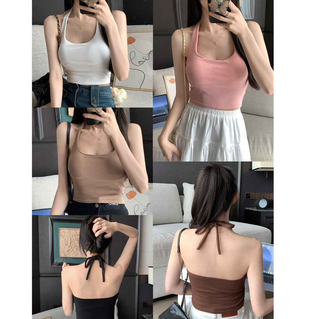 เชือกแขวนคอ เสื้อชั้นในสตรี ผู้หญิงด้านในสวมใส่ด้านนอกเซ็กซี่สวยกลับสีดําสีขาวกับแผ่นอกหลอดด้านบนสไตล์สั้น