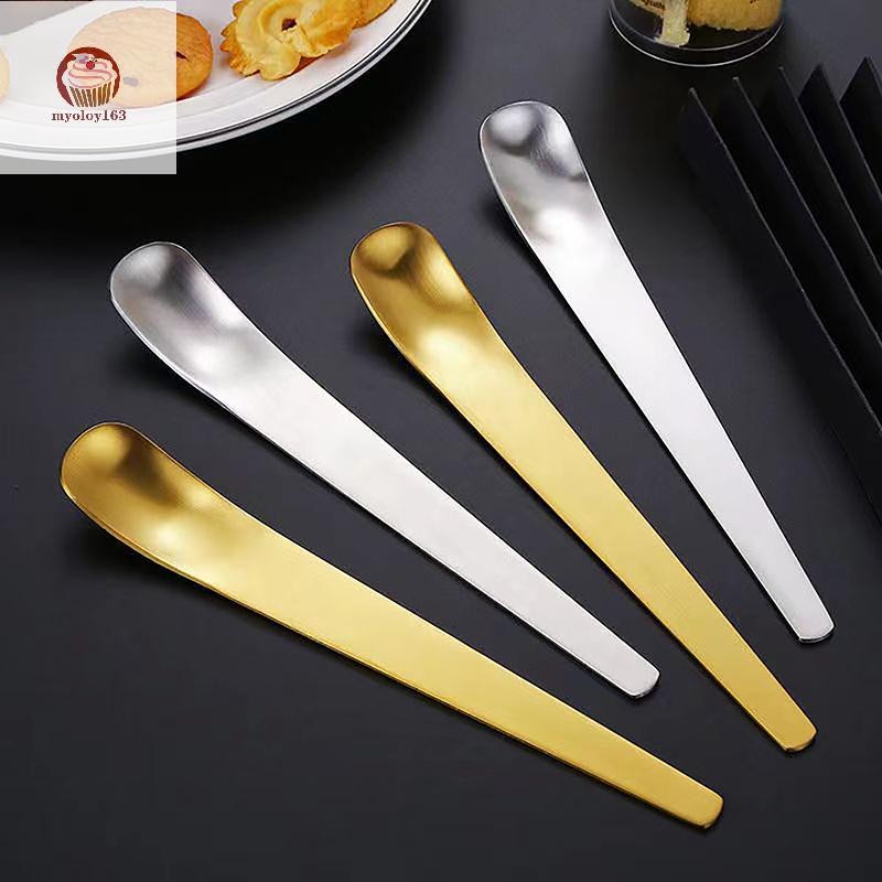 Myoloy Creative Long Handle ช้อนหัวแบนสแตนเลสช้อนกาแฟเค้กช้อนขนมหวาน Icecream ชาจิ๋วกวนช้อนบนโต๊ะอาหาร TH