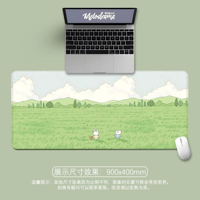 แผ่นรองโต๊ะ สีเขียวป้องกันดวงตารักษาการ์ตูนภาพประกอบแผ่นเขียนโต๊ะขนาดใหญ่สําหรับบ้านและสํานักงานขยายแผ่นรองเม้าส์โต๊ะป้องกันที่มีฐานกันลื