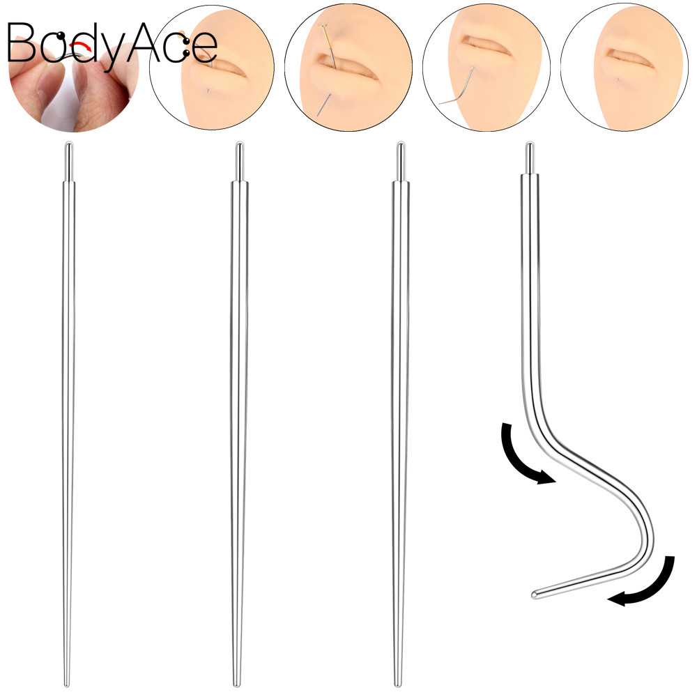 Bodyace 1 Pc เครื่องมือเจาะปรับได้ 16G/18G/20G คู่มือเข็ม Stianless เหล็ก Lip เจาะเครื่องมือ Plug In สไตล์จมูกเจาะเครื่องมือ