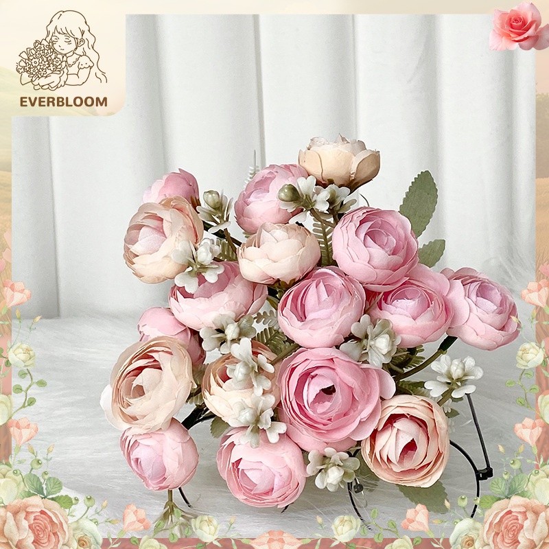 💐 ช่อดอกไม้ประดิษฐ์ไฮเดรนเยีย + ชาน้อย รวม 18 หัว สไตล์นอร์ดิก INS ✨ ถือในงานแต่ง / ถ่ายรูป / วางแจกัน