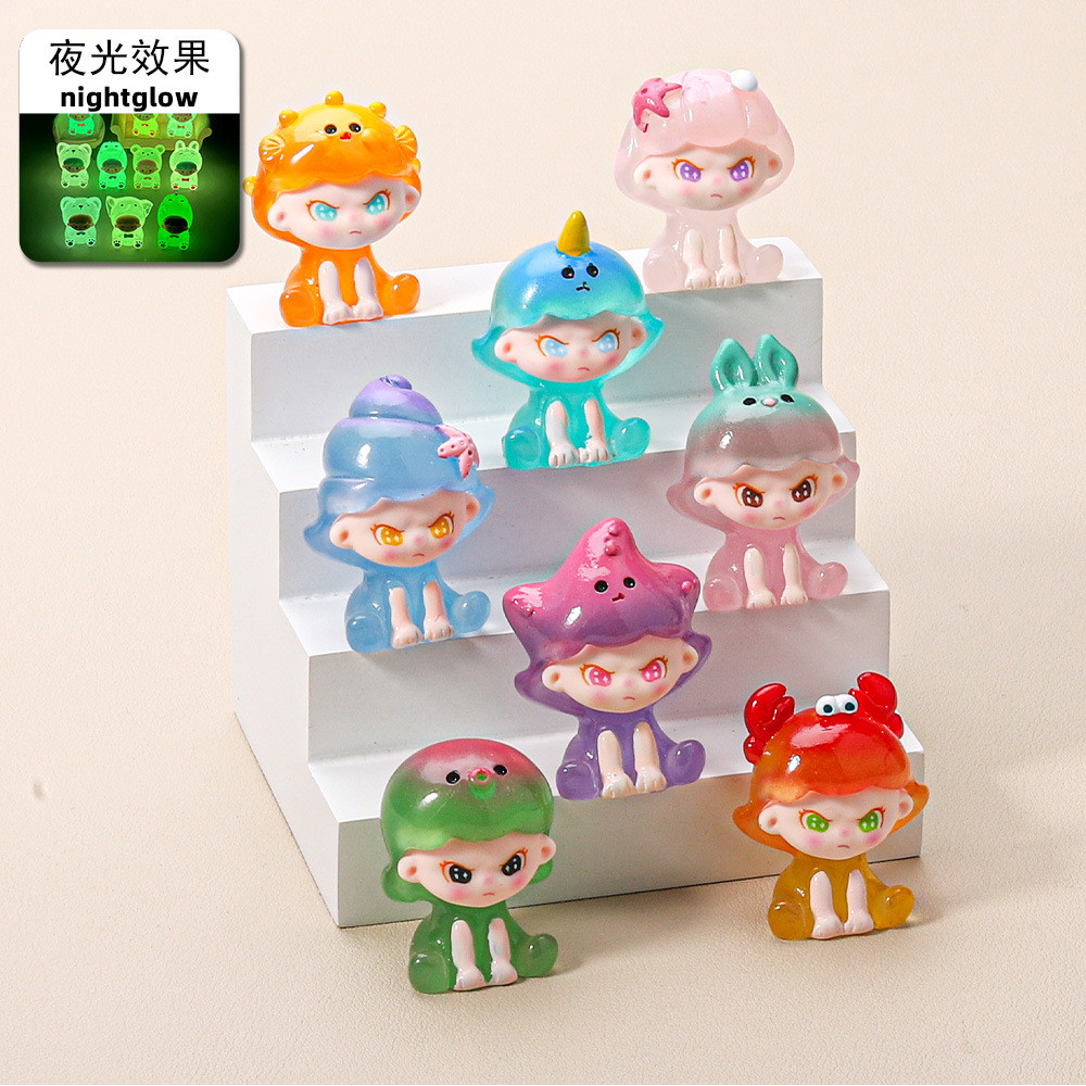 8ชิ้นเรืองแสงสัตว์ทะเลไล่โทนสีนั่งสาวเรซิ่นเสน่ห์สําหรับ ทําเอง (12-540)