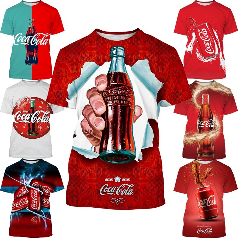 แฟชั่นฤดูร้อน Unisex Coca-Cola Drink 3D พิมพ์เสื้อยืดแขนสั้นสไตล์ลําลองบาง