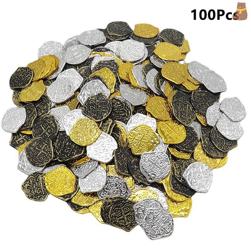 [TA] 100 ชิ้นพลาสติกเหรียญโจรสลัดปลอม Treasure Caribbean เหรียญโจรสลัดของขวัญจําลองเหรียญเทศกาลตกแต่งของเล่นเด็ก Party Supplies TH