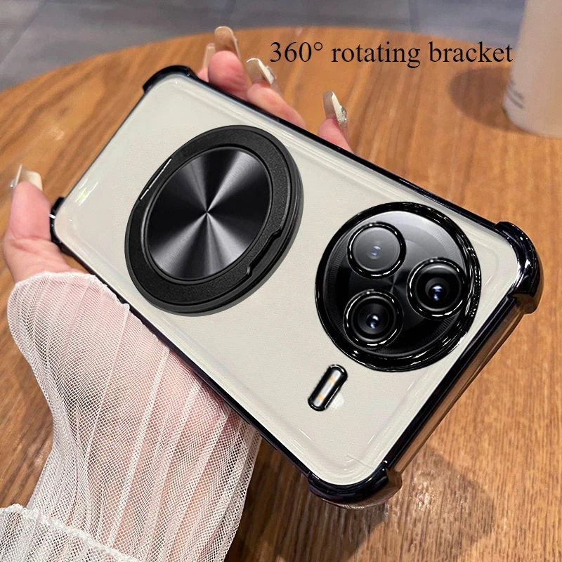 เคส POCO F7 Ultra F7 Pro ชุบโลหะด้วยไฟฟ้าโปร่งใส 360° ตัวยึดหมุนได้ TPU ฝาครอบป้องกันการตกสําหรับ PO
