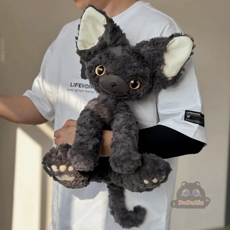 🔥ของแท้🔥德文卷毛猫咪🐈‍⬛หมอนตุ๊กตาแมวหยิกเยอรมัน สีดํา แบบสร้างสรรค์ ของขวัญวันเกิด สําหรับแมว