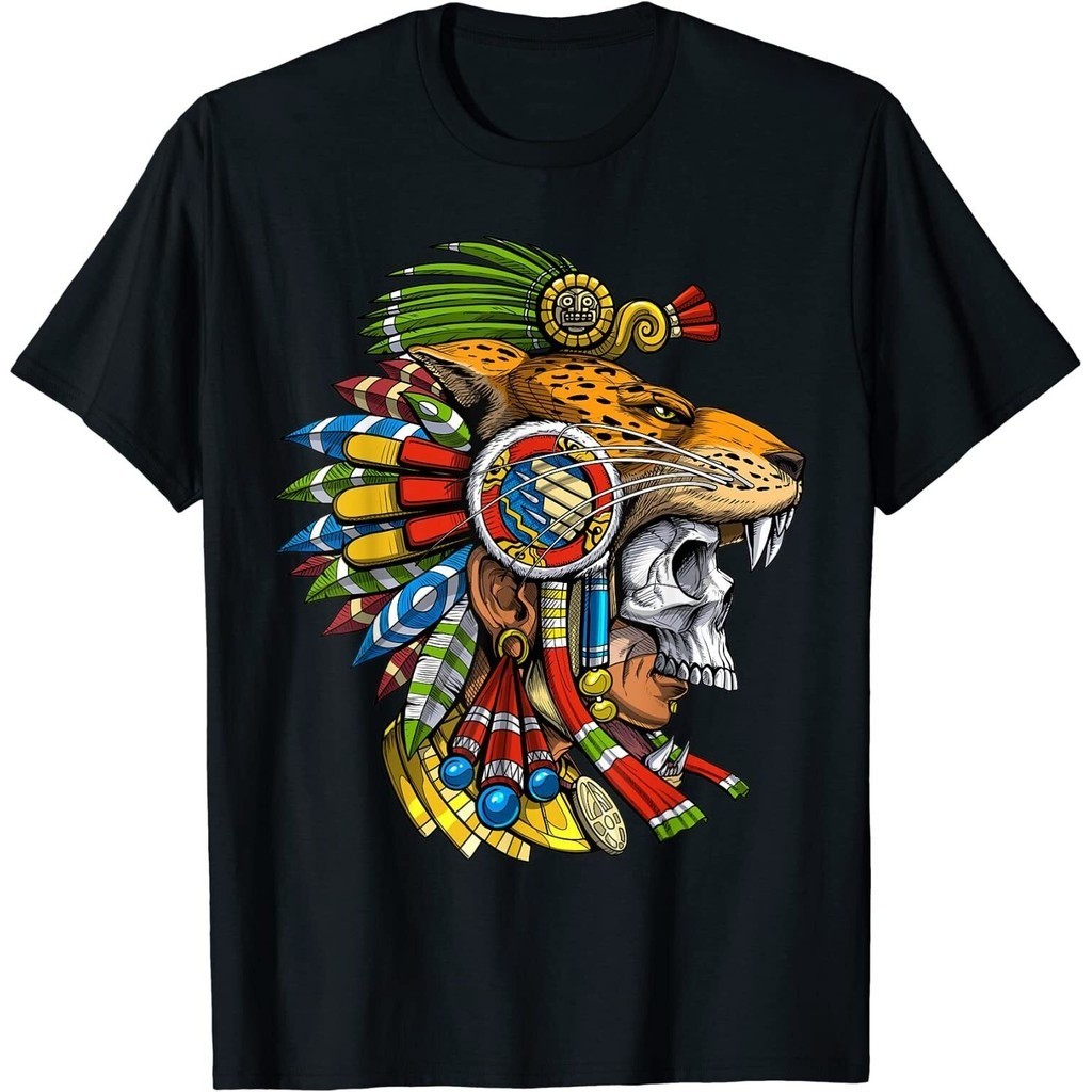เสื้อยืด พิมพ์ลาย Skull Jaguar Warrior Aztec Mask สไตล์โบราณ
