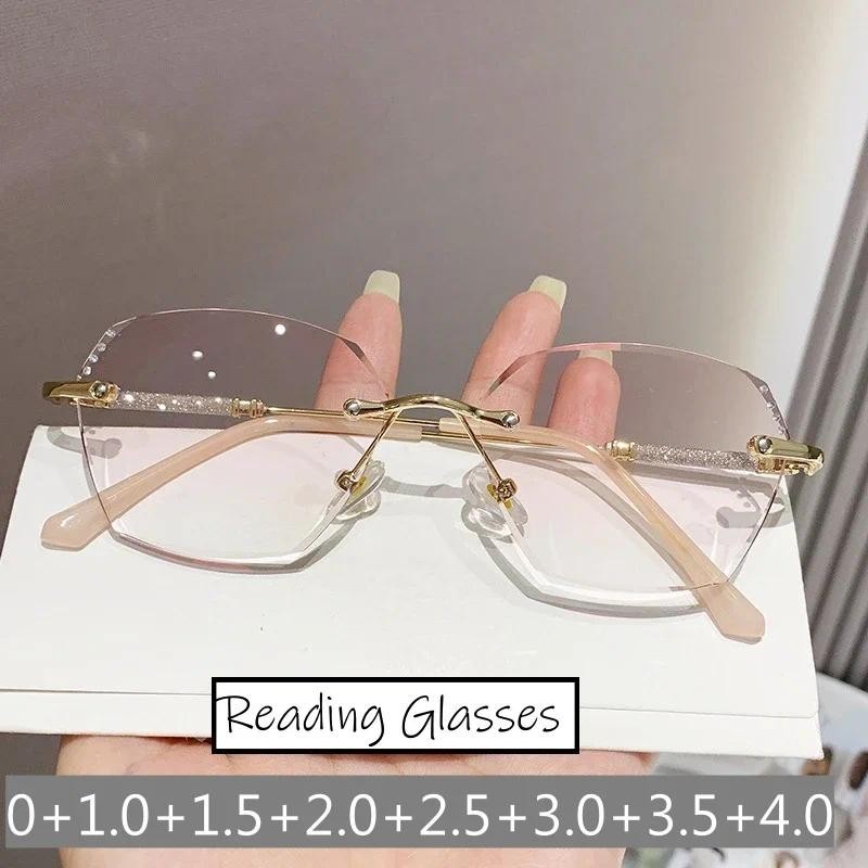 ผู้หญิงอินเทรนด์เพชรตัดแว่นอ่านหนังสือแสงสีฟ้าปิดกั้นไล่โทนสีไกลสายตาแว่นตา ไม่จํากัดเพศ หญิงย้อนยุคไม่มีขอบแว่นตา