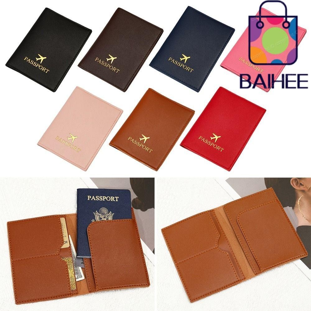 Baihee ปกหนังสือเดินทาง น้ําหนักเบา หนัง Pu กระเป๋าสตางค์พาสปอร์ต สีพื้น แฟชั่น สําหรับผู้หญิง