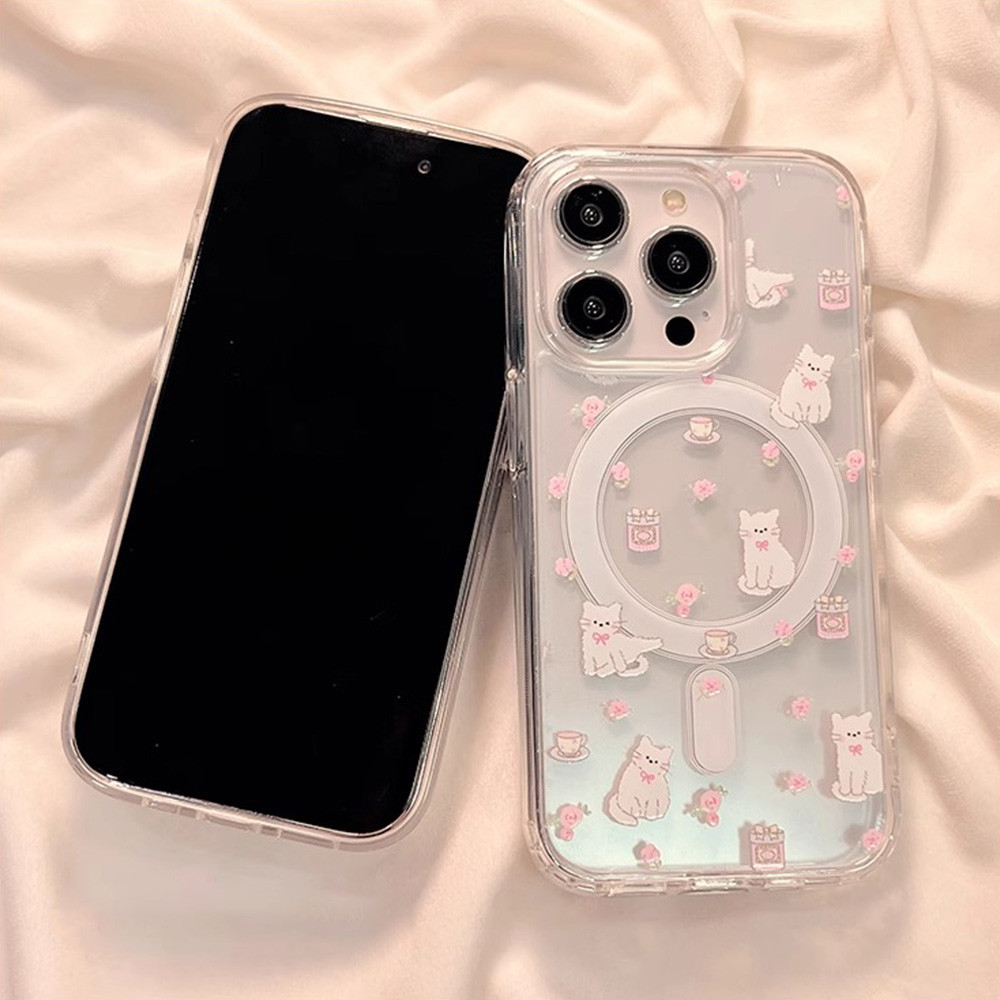 เคสโทรศัพท์มือถือแบบแข็ง ใส กันกระแทก ลายคิตตี้น่ารัก พร้อมที่จับแม่เหล็ก สําหรับ Iphone 11 15 14 Pro Max 12 13 Promax XR XS 7Plus 8Plus - รูปที่ 7