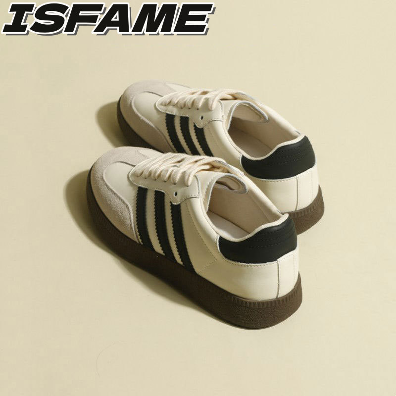 ISFAME ใหม่ รองเท้าผ้าใบลําลอง น้ําหนักเบา สีขาว ใส่สบาย สไตล์เกาหลี แฟชั่นเรโทร สําหรับสตรี