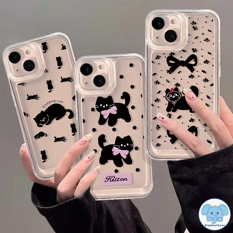 INS การ์ตูนเกาหลีโบว์แมวกรณีสาวน่ารักเข้ากันได้ iPhone 11 12 15 14 13 Pro Max XR 7Plus 15 8 14 Plus XS Max X