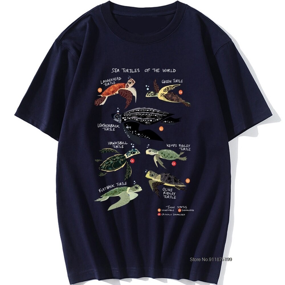 2024 เสื้อยืด พิมพ์ลายกราฟฟิคเต่าทะเล สีฟ้า สไตล์เรโทร สําหรับผู้ชาย - รูปที่ 2