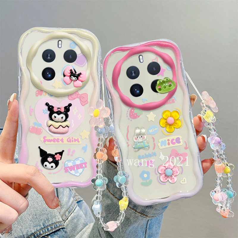 ใหม่ เคสโทรศัพท์มือถือ ซิลิโคนนิ่ม ลายการ์ตูนตุ๊กตา 3D สีมาการองน่ารัก พร้อมสายคล้องข้อมือ ลายดอกไม้