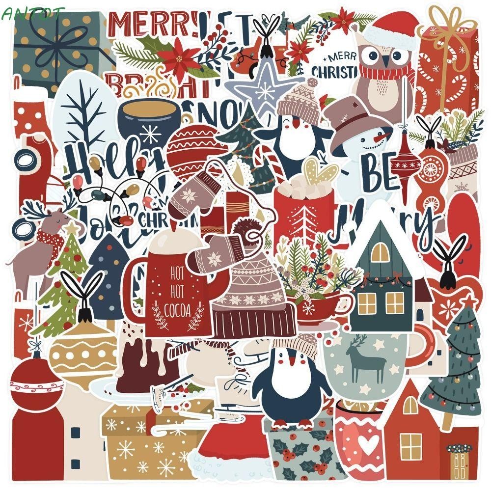 Antot สติกเกอร์ ลายการ์ตูนคริสต์มาส ซานตาคลอส น่ารัก สําหรับติดตกแต่งตู้เย็น แล็ปท็อป กระเป๋าเดินทาง ของเล่นเด็ก 50 ชิ้น
