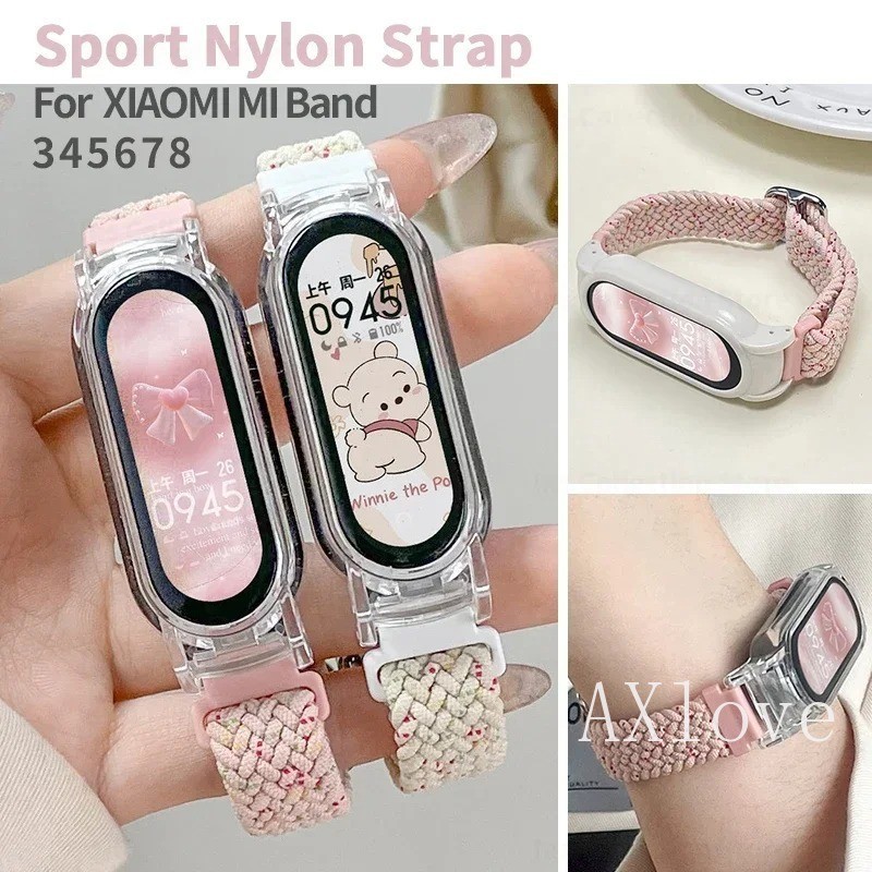 ถักห่วงเดี่ยวสําหรับ เสี่ยวหมี่ ไมล์ วง9 8 7 6 5 4 3ไนลอนยืดหยุ่นปรับสายนาฬิกาข้อมือเปลี่ยน คอร์เรีย สร้อยข้อมือสําหรับ ไมล์band 8สายล้างกรณี