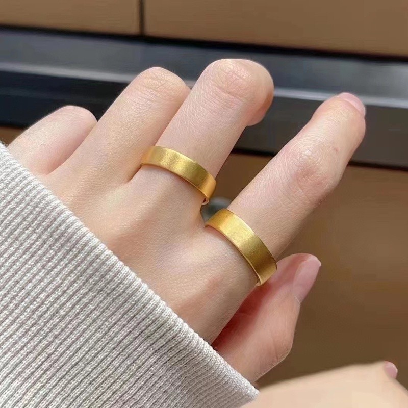Golden Wide Edition Rings Couple 24K Pure Gold Retro Matte ring 999 Male Female Lover Birthday Gift Valentine's Day