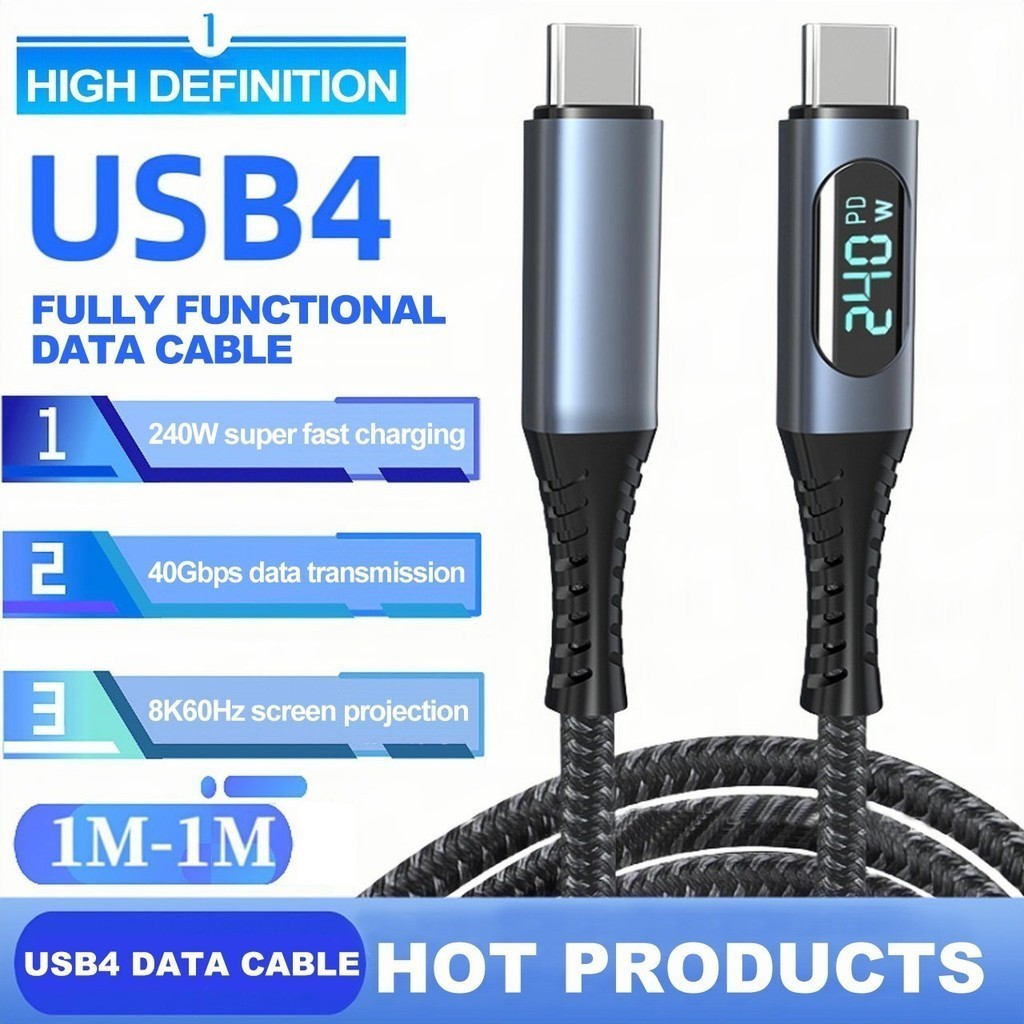 240W สาย USB C ถึง Type C Thunderbolt 3 Fast Charging Video Out สําหรับ Samsung Huawei USB4.0 40Gbps