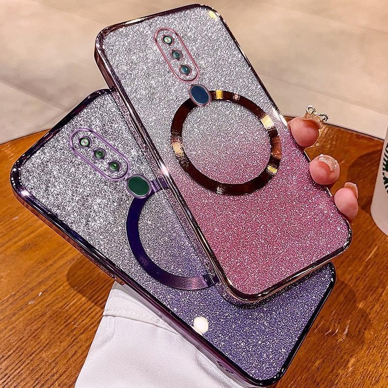 เคสโทรศัพท์มือถือ แบบนิ่ม ประดับกลิตเตอร์ พร้อมตัวดูดแม่เหล็ก และเลนส์ กันกระแทก สําหรับ OPPO F11 Pro F11