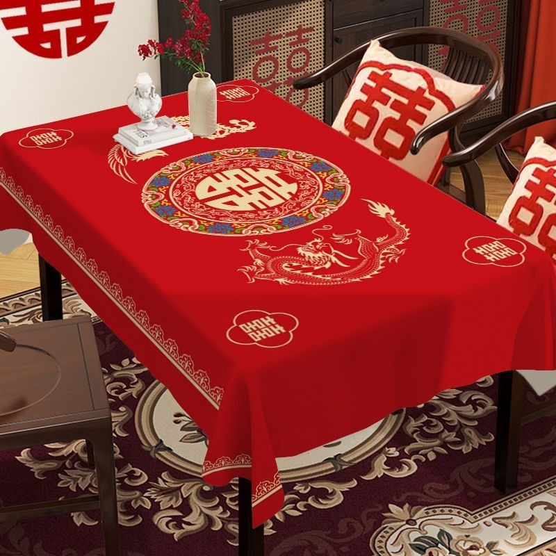 ผ้าปูโต๊ะแต่งงาน จีน สีแดง เทศกาล งานแต่งงาน ปูโต๊ะ ล้างทําความสะอาดได้ กันฝุ่น ผ้าปูโต๊ะ ห้องแต่งงาน ผ้าคลุมอเนกประสงค์