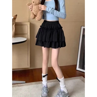 cherryshop🍒พร้อมส่ง กระโปรงสั้น กระโปรงบานผู้หญิง ทรงเค้กเอวยางยืดสไตล์ใหม่ทรงเอเอวสูง สไตล์น่ารัก ใช้งานได้หลากหลาย