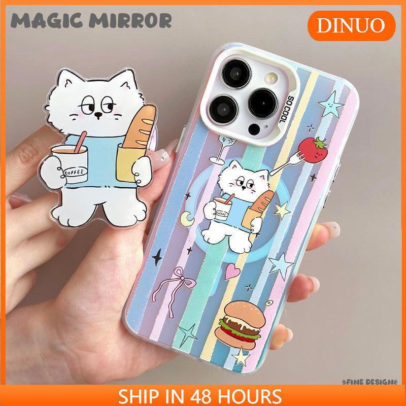 Bread Cat Magnetic Laser เคสโทรศัพท ์ สีขาวเหมาะสําหรับ iphone15/14promax/13/12/11/XR/XS/XS/XSMAX/7/8PLUS-DINUO