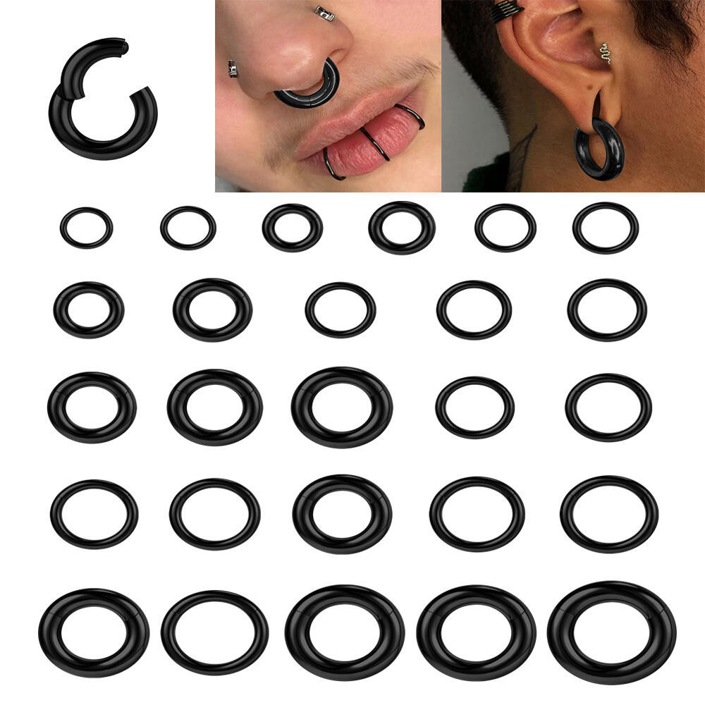 สแตนเลสสีดําเจาะต ่ างหู 1 PC หนาจมูกแหวนรอบ Lip แหวน Simple จมูกเจาะ Clicker เครื ่ องประดับ
