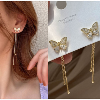 1Pairs Bling Dangle Butterfly Tassel S925 Silver Earrings Ear Studs Jewelry Accessory for  Sweet Girls