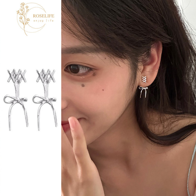 Roselife ต่างหูเงิน S925 ประดับโบว์ริบบิ้น ขนาดเล็ก หรูหรา เครื่องประดับ สําหรับผู้หญิง งานหมั้น ปาร์ตี้ เจาะหู ของขวัญ