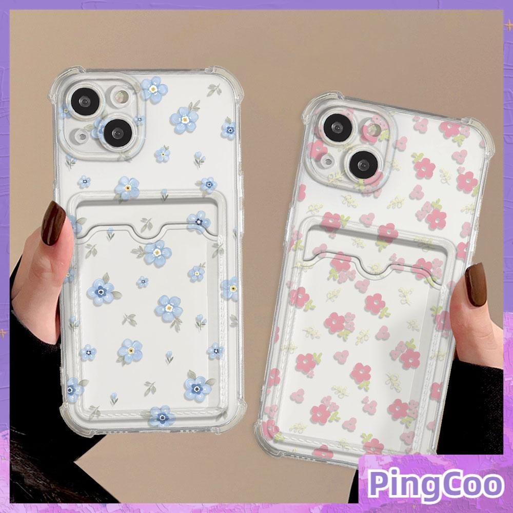 สําหรับiphone 15 Pro Max iPhone 11Caseการ์ดTPU Soft Clear Case CardStorageถุงลมนิรภัยกันกระแทกน่ารักลายดอกไม้ใช้งานร่วมกับiPhone 14 13 12 11 ProMax Plus XR XS