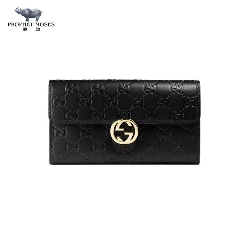 Moxi GUCCI/Gucci Women's Black GG Logo Wallet Long