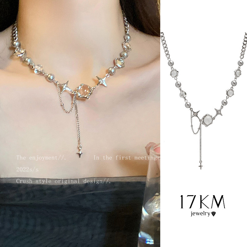 17km Moonstone Star สร ้ อยคอ Elegant คริสตัลพู ่ เงิน Chain Choker สําหรับผู ้ 
