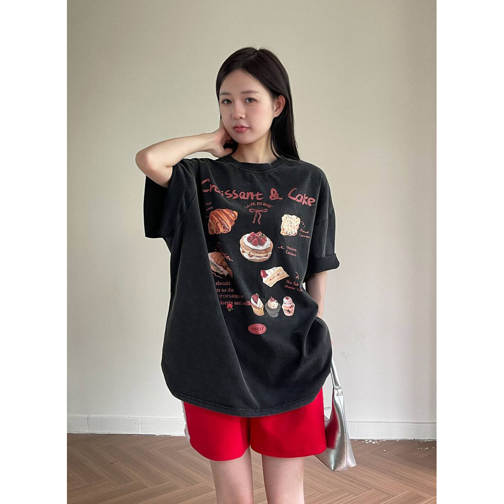 （จัดส่งตลอด 24 ชั่วโมง）Angle Official เสื้อยืด oversize ผ้าคอตตอน สไตล์มินิมอล สกรีน limited dessert