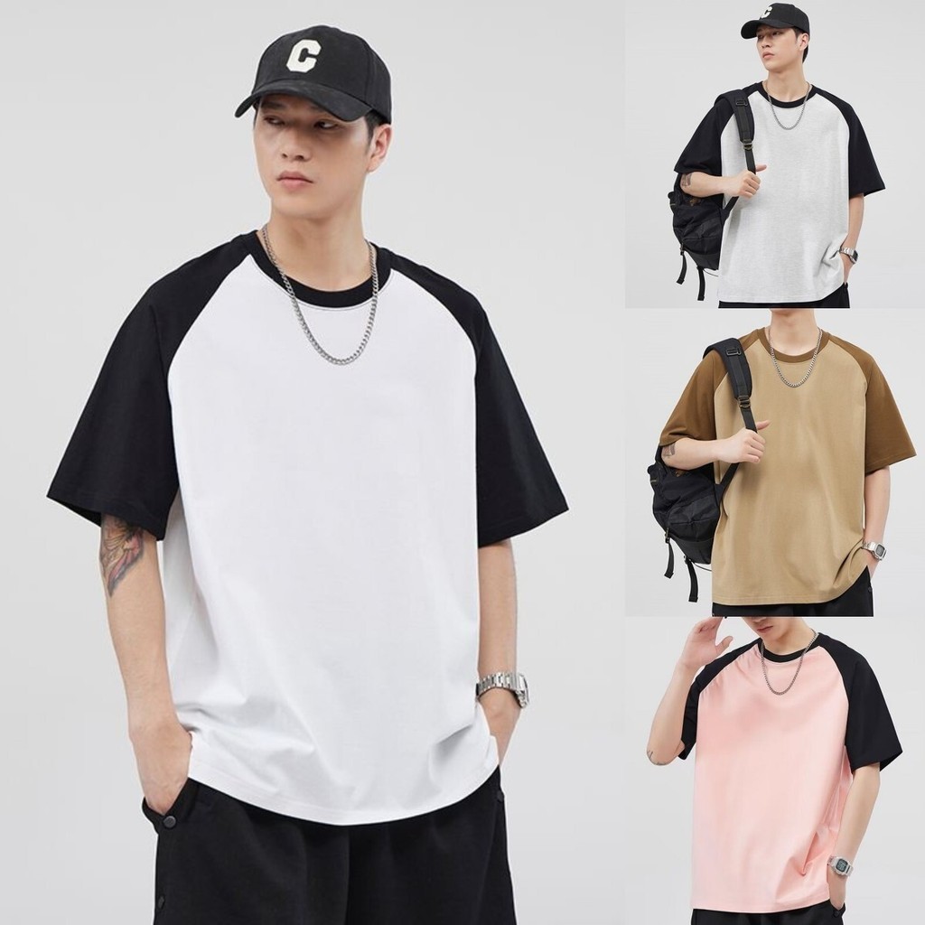 ฤดูร อนสไตล เกาหลีอินเทรนดเสื้อยืดชาย เรียบง ายเย บปะติดปะต อกันหลวมเสื เสื้อยืดผู้ชาย