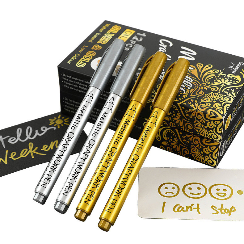 1/2ชิ ้ นกันน ้ ํา Metallic Marker ปากกาทองเงิน Art Markers หัตถกรรม Scrapbooking ภาพวาดเครื ่ องเขียนอุปกรณ ์ โรงเรียน