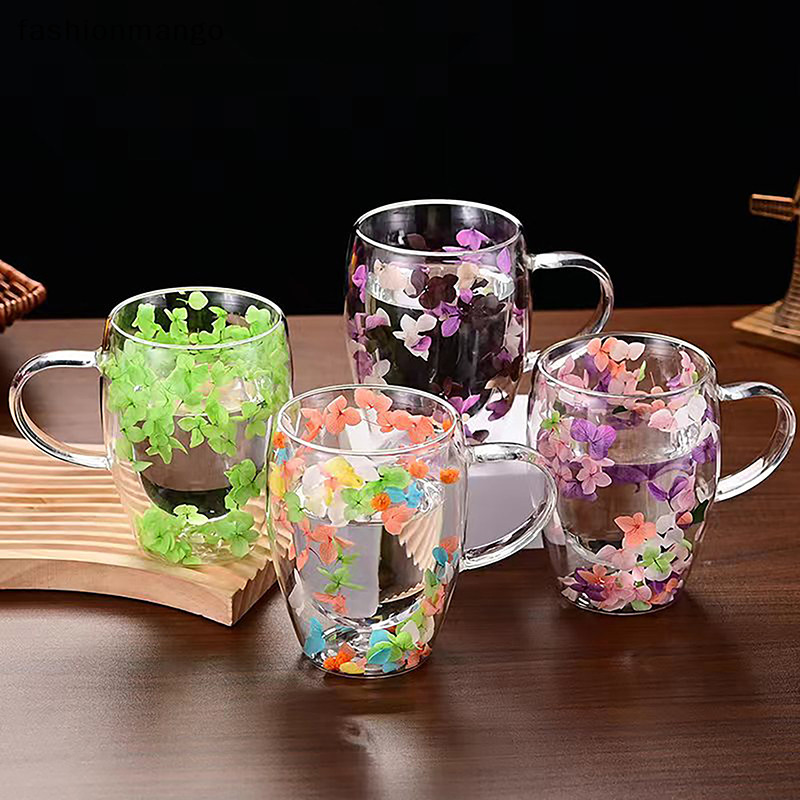 [fashionmango ] 1pc INS แนวโน ้ มสูง Borosilicate แก ้ วชาถ ้ วยกาแฟดอกไม ้ s ถ ้ วยง ่ ายทนความร ้ อนถ ้ วยแก ้ วผนังคู ่ สต ็ อกใหม ่