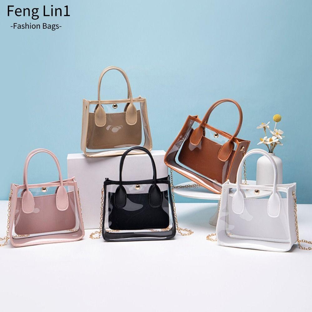 Fengling กระเป๋าถือเยลลี่ใส, กระเป๋าสะพายข้างโซ่ PVC อเนกประสงค์, กระเป๋าผู้หญิงยอดนิยมแฟชั่น