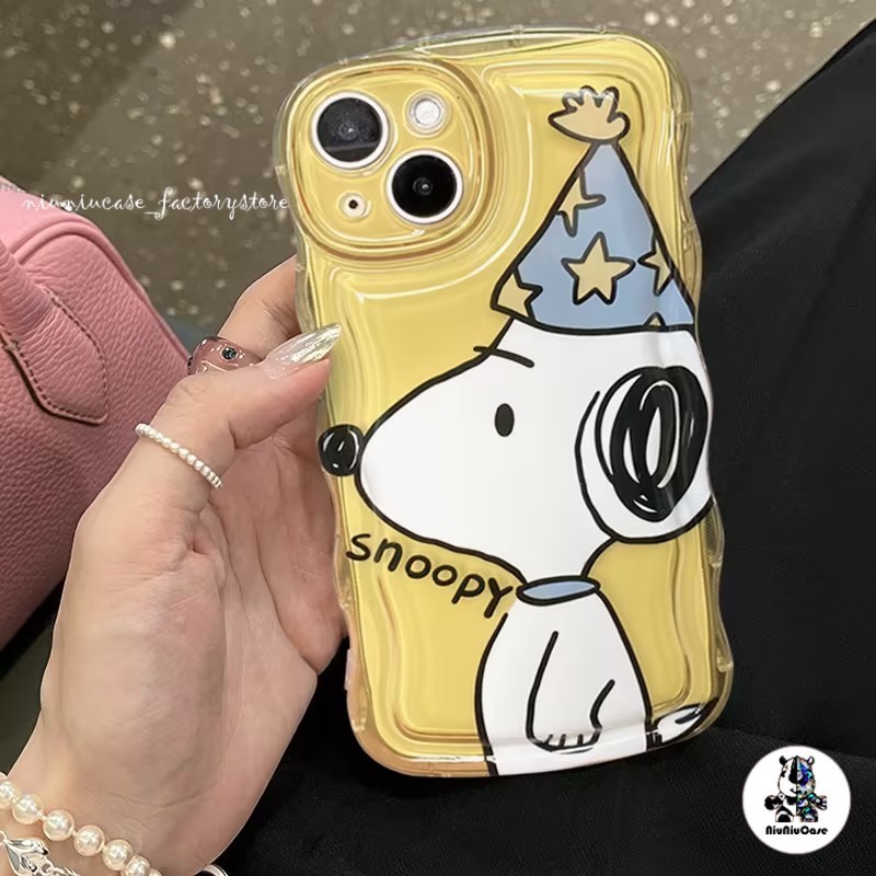 For iPhone 11 15 14 13 12 Pro MAX 7 8 Plus X XR XS MAX เคสโทรศัพท์มือถือ Dog ขอบคลื่นรูปแบบการ์ตูนฟอง กันกระแทกน่ารัก