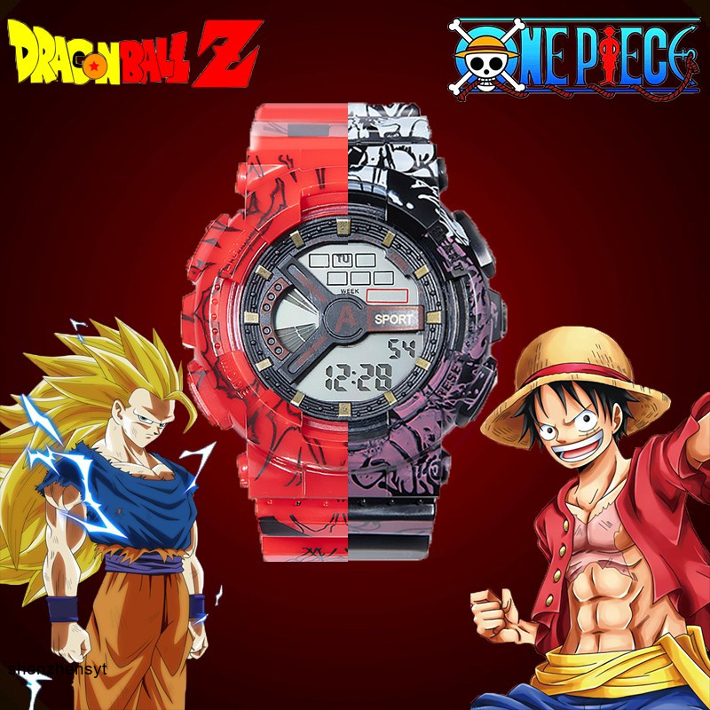 Cod One Piece Dragon Ball อะนิเมะผู้ชายกีฬานาฬิกา Luffy Kakarotto นาฬิกาสปอร์ตกันน้ํา Relo นาฬิกาอิเล็กทรอนิกส์เด็กของขวัญกระโดด