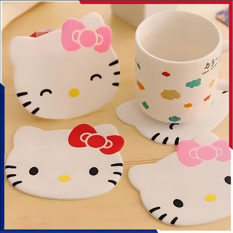 Hello Kitty การ ์ ตูนถ ้ วยเบาะชามเบาะป ้ องกันการลวกโต ๊ ะรับประทานอาหารทนน ้ ํามัน PVC ซิลิโคน Coaster ฉนวนกันความร ้ อนเบาะ