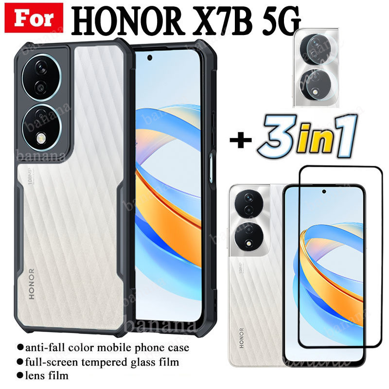 3 IN 1 Honor X7B 5G Anti-fall โทรศัพท์มือถือสําหรับ Honor X7B X8B X8A X7A ฟิล์มกระจกนิรภัย + ฟิล์มเล